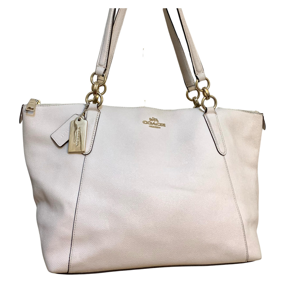 COACH Large White Cross-grain Leather AVA Zip Top Tote F57526